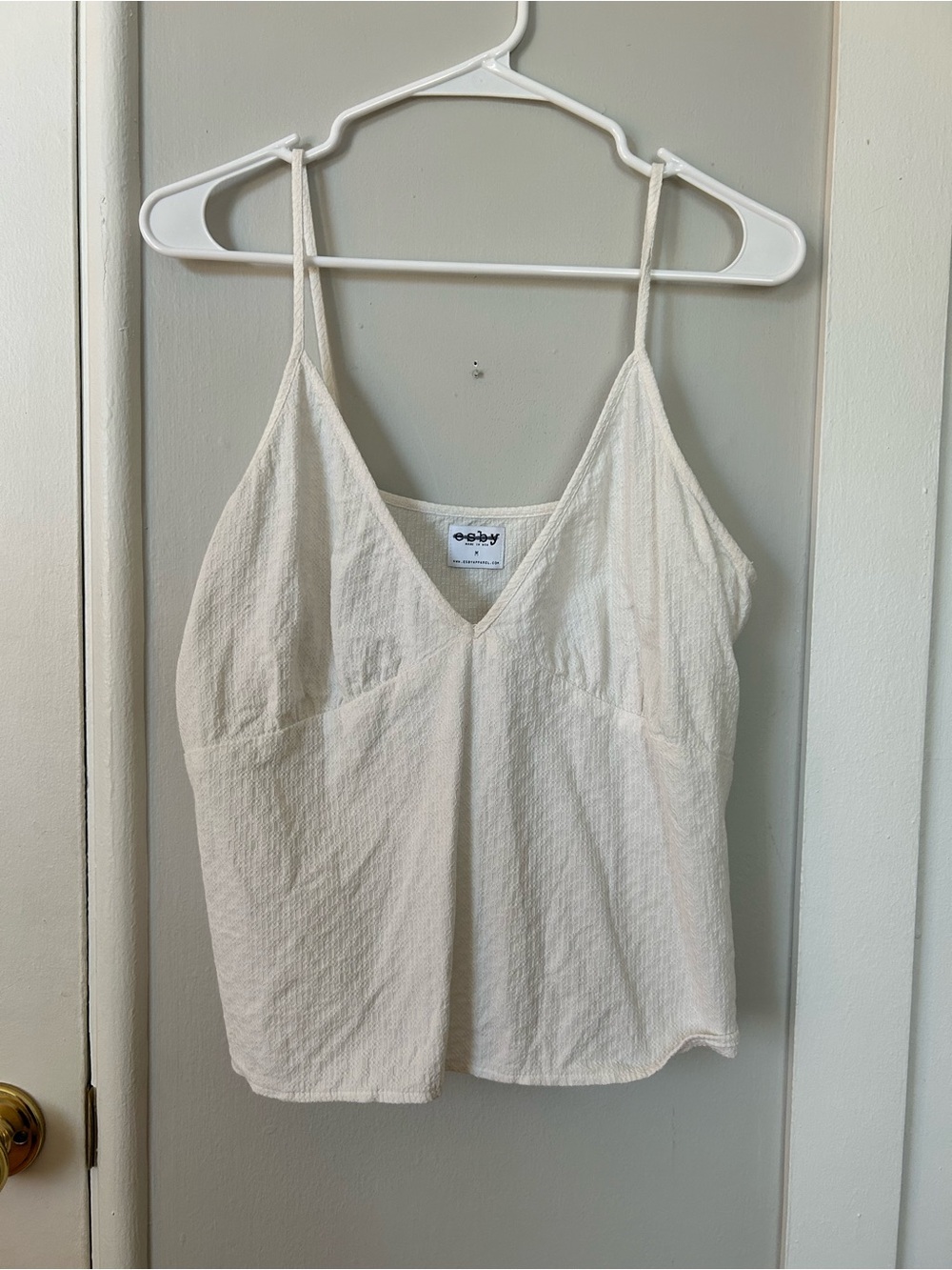 Esby Textured Cream V-Neck Spaghetti Strap Tank